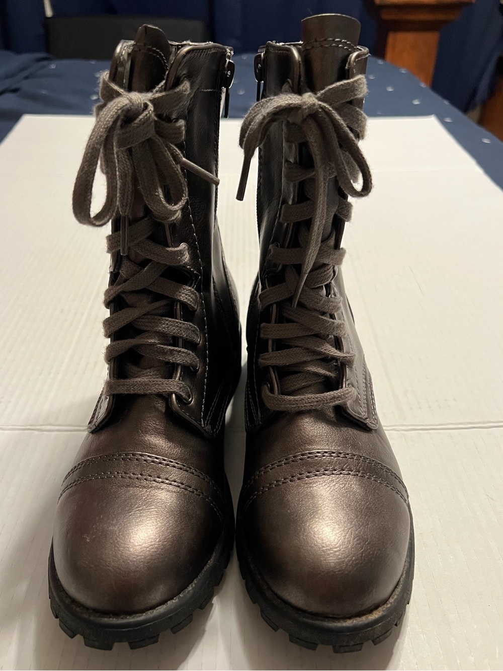 Pewter Lace up Boots with inside zippers